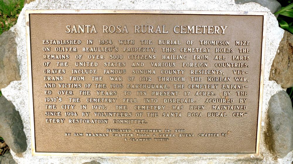 Santa Rosa Rural Cemetery Plaque